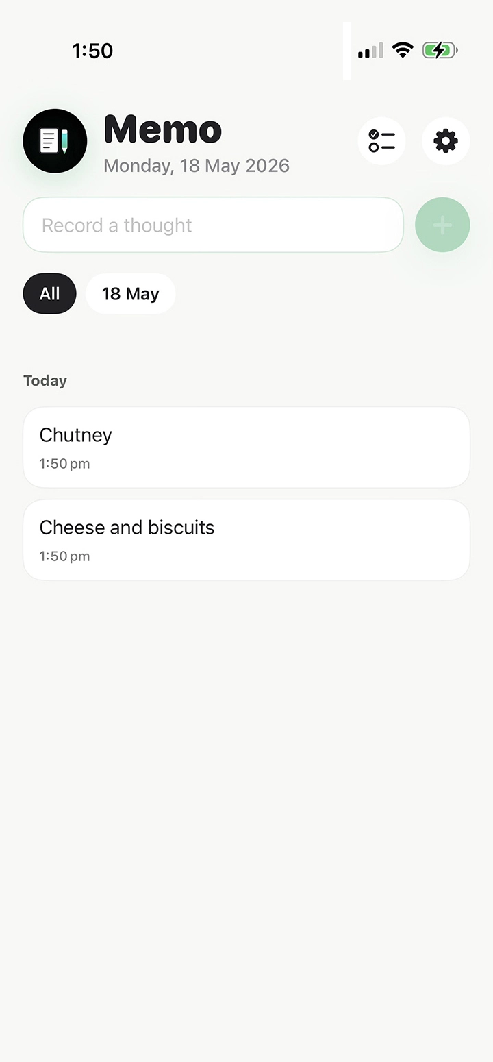 App screenshot of the home page