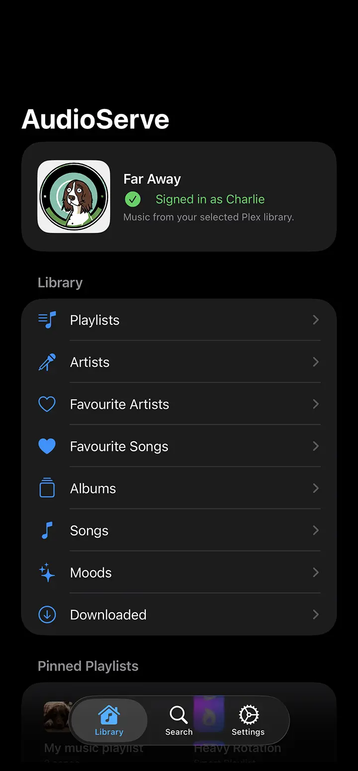 App screenshot of the home page